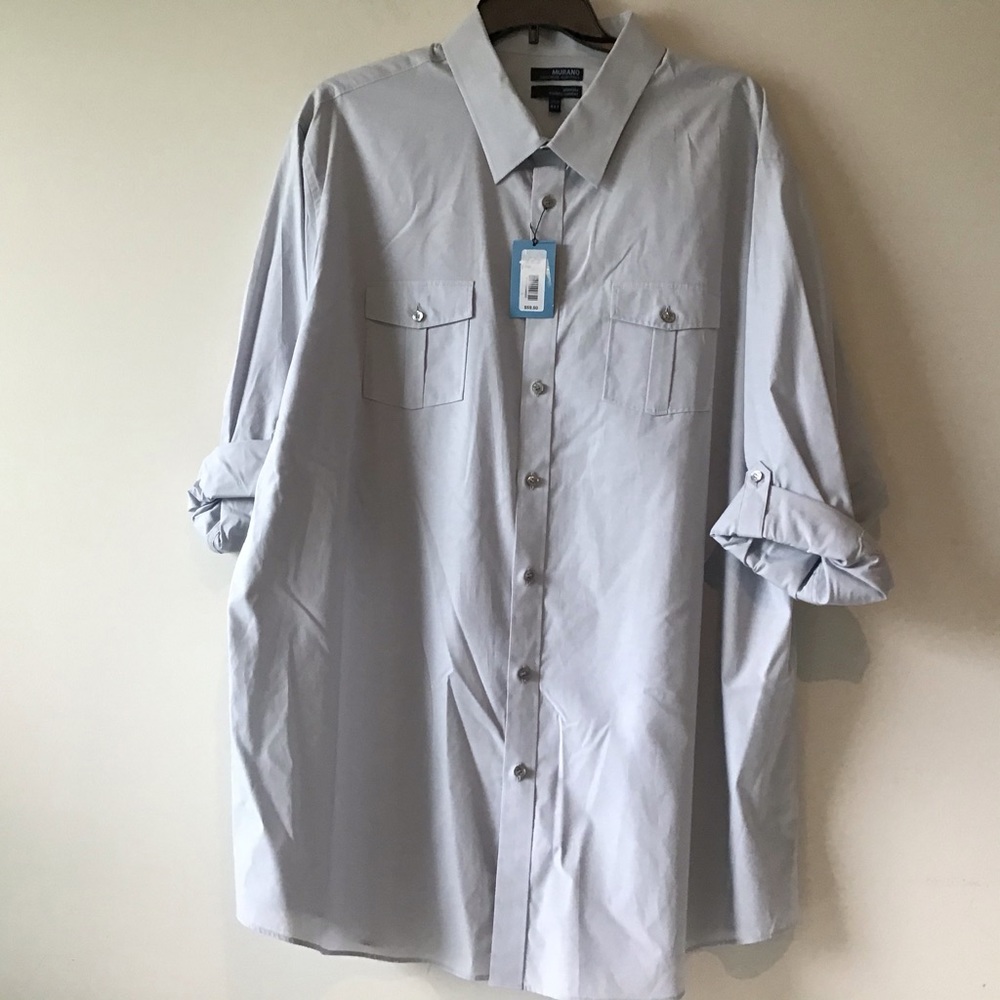 Murano NWT $59.50 Shirt 4XT Light Gray Stretch  Pockets Conv. Slv